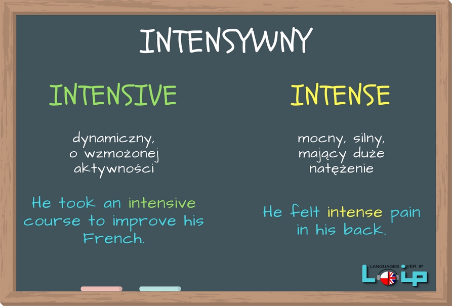 Sprawdź, kiedy "intensywny" to intensive, a kiedy intense. Więcej o wyrazach kłopotliwych na www.loip.pl Angielski z LOIP.